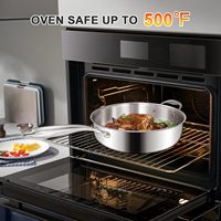 Ensemble de poêles à frire et de poêles à sauter en acier inoxydable 304 triple couche non revêtu, non toxique, avec couvercle, compatible induction, passe au lave-vaisselle et au four