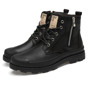 Botas de hombre de cuero genuino negro, sencillas y a la moda, con forro de lana para mayor calidez, estilo outdoor, botas de invierno. - Product Image 3