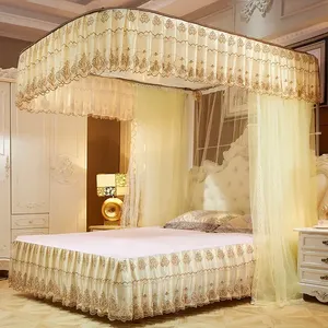 Hermosa princesa encaje dosel forma cuadrada interior decoración del hogar red doblada malla para cama tamaño King Queen <span class=keywords><strong>mosquitera</strong></span> moderna - Product Image 3