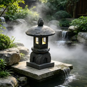 Lanterne <span class=keywords><strong>solaire</strong></span> de jardin en pierre de pagode <span class=keywords><strong>japonaise</strong></span>, lampe LED extérieure en résine, étanche, pour aménagement paysager, décoration zen pour patio - Product Image 3