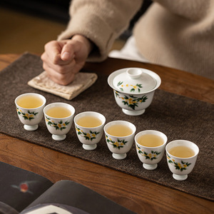 White Porcelain Hand-painted Osmanthus Stem Tea Cup Thin-walled Ceramic Individual Cup Kung Fu Tea Set Master Cup Single Cup - Product Image 4