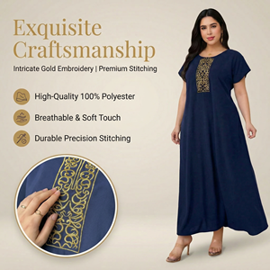 Vestido Maxi Modesto Talla Grande Azul Oscuro con Detalle en el Panel Frontal - Product Image 2