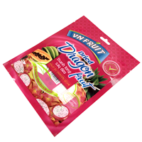 Sacs en Mylar imprimés sur mesure, scellés sur 3 côtés, résistants à l'humidité, avec trou de suspension et encoche de déchirement, pour l'emballage de mangues séchées, de fruits secs et de snacks.