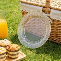 Assiettes en plastique jetables transparentes fantaisie avec bord doré 7 pouces/9 pouces/10 pouces Wuxitopteam pour mariage, fête, restauration, banquet, restaurant, événement
