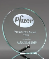 Trophée en cristal personnalisé vierge forme ronde unique avec bâton en métal soutenant la plaque de certificat de champion de compétition sportive