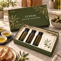 Boîte d'expédition personnalisée pour huile d'olive, emballage cadeau rigide, papier couché 157 g/m², carton gris 2 mm, impression CMJN, finition brillante
