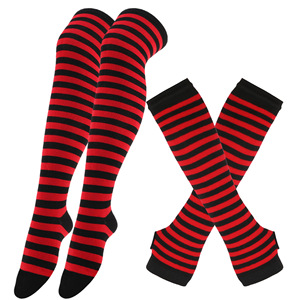Manchettes rayées pour femmes Goth tricoté gants sans doigts avec longues chaussettes hautes ensemble cadeau <span class=keywords><strong>chaussette</strong></span> - Product Image 5