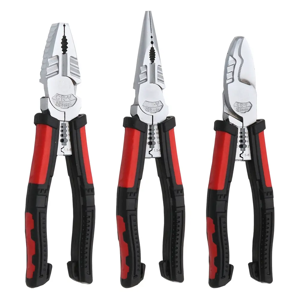 KAFUWELL PL24175F 8 Inch 7 In 1 Cr-v Cable-cutting Pliers Long Nose Pliers Wire Stripper Combination Pliers Multitool