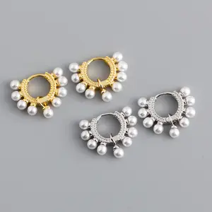 Wholesale 14K Solid Gold Pearl Huggie Hoop Earrings Septum Clicker Nose Ring Piercing Carlilage Jeweley