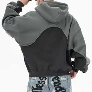 New arrival streetwear plus size men's hoodies patchwork color matching two colored hoodie pullover hoodie