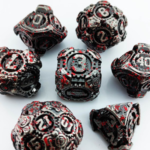 Dés de jeu de table DND TRPG en alliage de zinc, polyédriques, écologiques, durables, 7 pièces, argent poli, vert vif, engrenage creux, style steampunk - Product Image 5