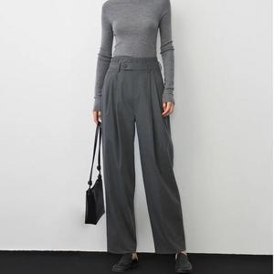 <span class=keywords><strong>Pantaloni</strong></span> da ufficio <span class=keywords><strong>eleganti</strong></span> personalizzati <span class=keywords><strong>pantaloni</strong></span> da donna <span class=keywords><strong>neri</strong></span> dritti a vita alta <span class=keywords><strong>pantaloni</strong></span> larghi Casual autunno cerniera grigio mosca per donna - Product Image 1
