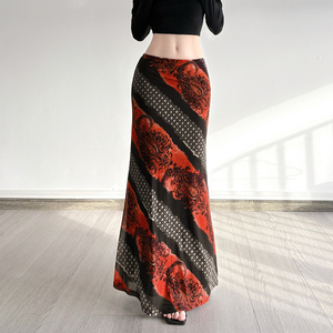 Falda plisada vintage china con estampado floral hasta la rodilla para mujer, transpirable, de malla, con cintura natural, para otoño y playa, antiarrugas, de secado rápido. - Product Image 5