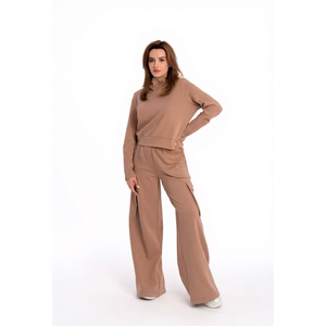 <b>Women's</b> Tracksuit Set Full Sleeve Half-<b>Zip</b> <b>Top</b> Wide Leg Pants Solid Color Casual Loose Fit Autumn Wear - Product Image 1