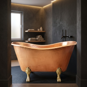 Baignoire autoportante ovale en cuivre à pieds de griffe, baignoire classique en métal pour la maison et l'hôtel - Indian Home Crafts - Product Image 3