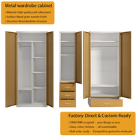 Ventes en gros usine : Armoire de rangement en métal, acier et bois avec portes battantes et tiroirs pour vêtements de chambre