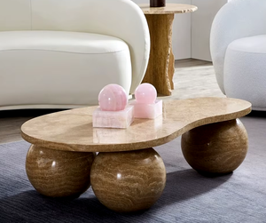 طاولات مركز للمطاعم بتصميم من الحجر الطبيعي ، طاولات قهوة مستديرة من الرخام لغرفة المعيشة - Product Image 5