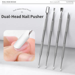 דוחף ציפורניים מנירוסטה עם קצוות כפולים המשלב כפית אוזניים ודוחף ציפורניים באחד, ערכת להסרת ציפורניים בת 4 חלקים - Product Image 1