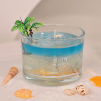 LANJO Handgefertigte Ozean-Themen Blaue Gelwachs-Kunstkerze Aromatherapie Meereswind Duftende Umweltfreundliche Langsam Brennende Glas-Dankeskammerkerze