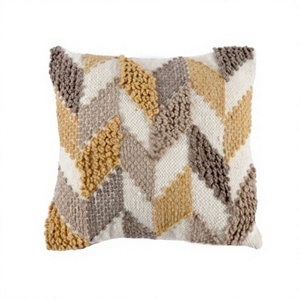 Coussin décoratif en coton à motif géométrique, style bohème, carré, amovible et lavable, rembourrage 100% coton, fermeture à glissière - Product Image 1