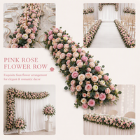 Décoration d'événements de mariage, rangée de fleurs artificielles, fausse guirlande de fleurs en plastique pour table à manger intérieure/extérieure, rose artificielle rose