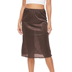 กระโปรงซับในผ้าไหมสำหรับผู้หญิง ความยาวปานกลาง แต่งขอบด้วยลูกไม้ - Product Image 5