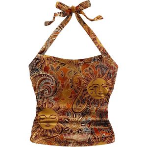 FOXA Women's Paisley Halter Top Boho <b>Tie</b> <b>Back</b> Fitted Vintage Camisole Top - Product Image 1