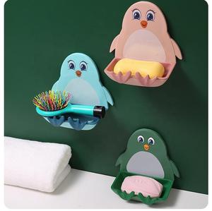 Jabonera de pingüino con ventosa, montaje en pared, bonita, con drenaje, sin perforaciones, para inodoro - Product Image 3