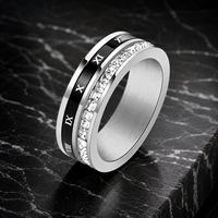 Bague tournante unisexe anti-anxiété JLM Premium en acier titane avec chiffres romains minimalistes et zircone cubique, idéale pour mariage et fiançailles