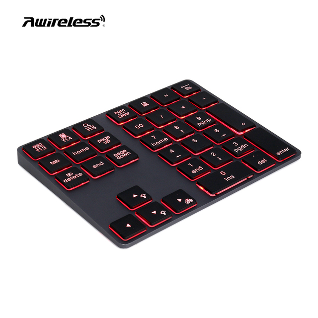 Aluminum Numpad 7-Color Backlit Bluetooth 5.0 Wireless Number Pad Slim 34Key Rechargeable Numeric Keypad