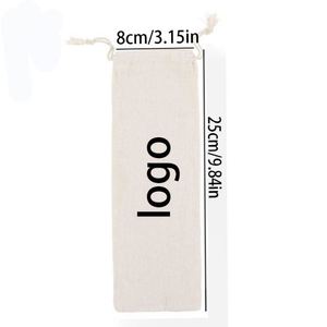Pochette de rangement en coton et lin avec cordon de serrage, personnalisable avec logo, sac réutilisable pour l'emballage d'ustensiles et de couverts en paille - Product Image 6