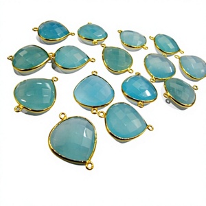 Ensemble de 2 connecteurs en calcédoine bleu aqua en forme de cœur de 20 mm, avec double boucle en calcédoine - Product Image 1