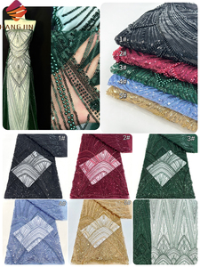 Tela de encaje de tul francés con lentejuelas de malla bordadas de lujo, telas de encaje con cuentas africanas hechas a mano <span class=keywords><strong>verde</strong></span> <span class=keywords><strong>esmeralda</strong></span> para vestidos de <span class=keywords><strong>fiesta</strong></span> - Product Image 6