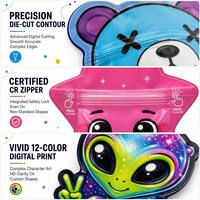 Pochette Mylar découpée sur mesure en forme d'ours ou de personnage extraterrestre, avec fermeture éclair, résistante à l'humidité et aux odeurs, et à l'ouverture sécurisée pour enfants, pour un emballage unique