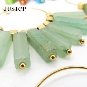 Vente en gros de boucles d'oreilles vintage unisexe en acier inoxydable, pierre naturelle faite à la main, aventurine verte, bijoux respectueux de l'environnement - Product Image 5
