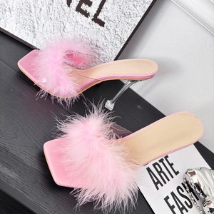 Sandalias De Peluche High Heel <b>Mule</b> on Stiletto Sandales Femme <b>Slippers</b> - Product Image 2