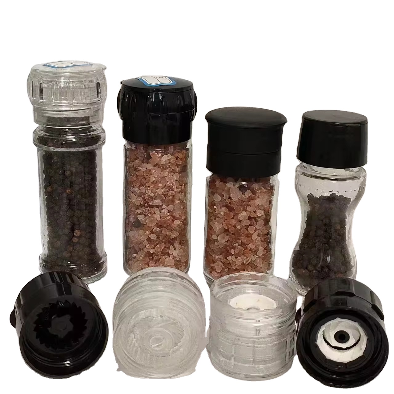 Wholesale 100ml plastic glass spice bottle with grinder salt pepper grinder mills