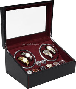 4 Rotation Mode Setting Crocodile Pattern Shell Watch Winding Box with Velvet Cloth Lining, Watch Winder for 4 Watches +6 Extra