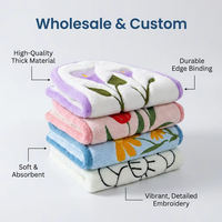 Serviette de séchage pour les mains suspendue, brodée de motifs floraux, en microfibre lavable, idéale pour cadeau, vente en gros