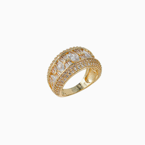 Anillo de Circonio Chapado en Oro, Anillo de Boda Geométrico, Joyería Retro para Mujer, para Fiestas y Bodas - Product Image 1