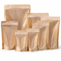 Fabrieksgemaakte op maat gemaakte logo hoogwaardige kraft papieren stand-up pouch met transparant venster en ritssluiting, milieuvriendelijk, groothandel, bestseller