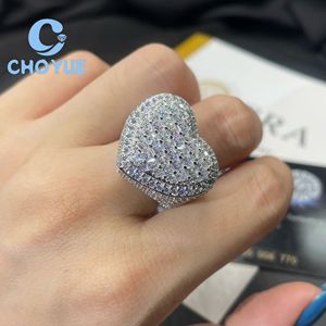 <b>925</b> Sterling <b>Silver</b> Custom VVS Moissanite Heart <b>Ring</b> Ice Out Jewelry Hip Hop Style Eternity Band Pass Diamond Tester GRA - Product Image 3