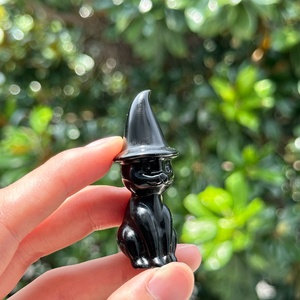 Artisanat en cristal <span class=keywords><strong>de</strong></span> haute qualité naturel Hotsale Magic Cat sculpté à la <span class=keywords><strong>main</strong></span> obsidienne noire Magic Cats sculptures pour la décoration - Product Image 3