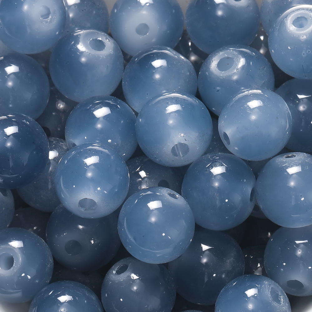Perles de verre imitation jade 10 mm - Bleu brume