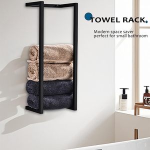 Porte-serviettes mural en acier inoxydable auto-adhésif noir pour salle de bain avec support à serviettes - Product Image 4