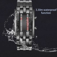 Jam tangan Digital LED biner teknologi masa depan baja tahan karat hitam