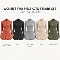 Ensemble deux pièces personnalisé pour femme avec col mandarin et demi-zip, jupe-short taille haute pour l'entraînement de tennis et les activités sportives en extérieur