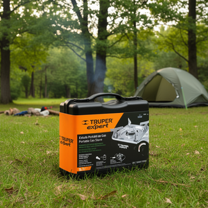 Réchaud à gaz portable Truper Expert en acier inoxydable avec allumage électronique pour le camping en plein air, conception coupe-vent, 1/4 de tour pour le gaz - Product Image 2