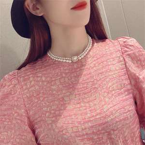 Collier élégant et tendance en perles d'eau douce à double rangée, nouvelle boucle carrée, petit collier anti-âge - Product Image 1