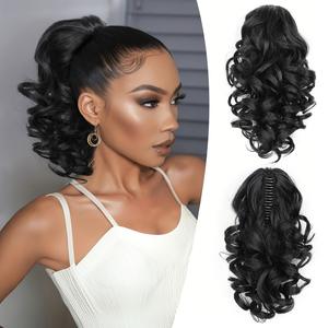 Peluca de cola de caballo sintética de marcas nacionales para mujer, rizada corta, con clip, de fibra resistente al calor, fácil de aplicar, estilo rizos romanos - Product Image 2